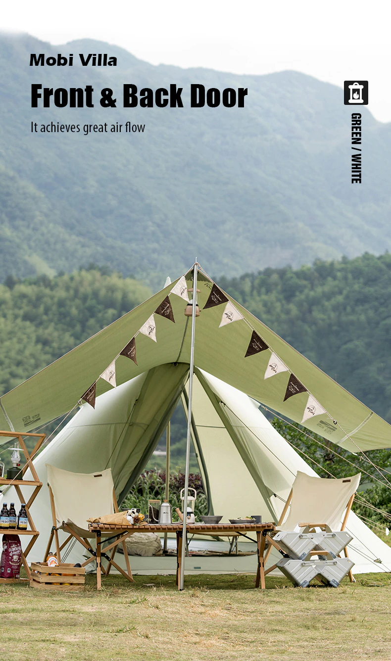 Cheap Goat Tents Mobi Garden ERA230 Large Cotton Canvas Tent With Stove Jack Glamping Pyramid Tent For Family Camping Hiking Travel 4 5 Persons   